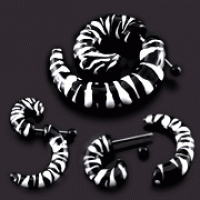 Пирсинг Фейк спираль акрил со сквозной штангой зебра черный/белый, размеры  производства Thailand_E  