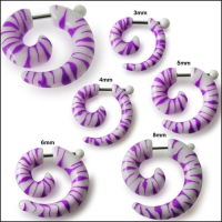 Пирсинг Фейк спираль акрил со сквозной штангой зебра сиреневый/белый, размеры  производства Thailand_E  