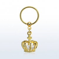 Пирсинг Хард 1,2 мм мед. сталь покрытие золото с подвеской 3D корона с цирконом /1.2*10 производства Thailand_E  