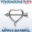 Штанга в сосок 1,6 мм титан сердце со стрелой - стерлинговое серебро 925 проба / 1,6*14