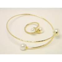 Пирсинг Комплект браслет и кольцо Mise en Dior белый жемчуг / золото производства Гонконг  